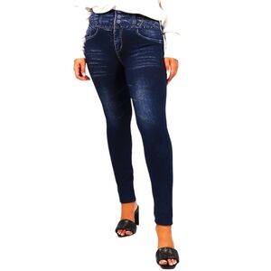 TRÏBE High Waist Dark Denim Style Fleece Lined Stretch Jegging O/S NWT